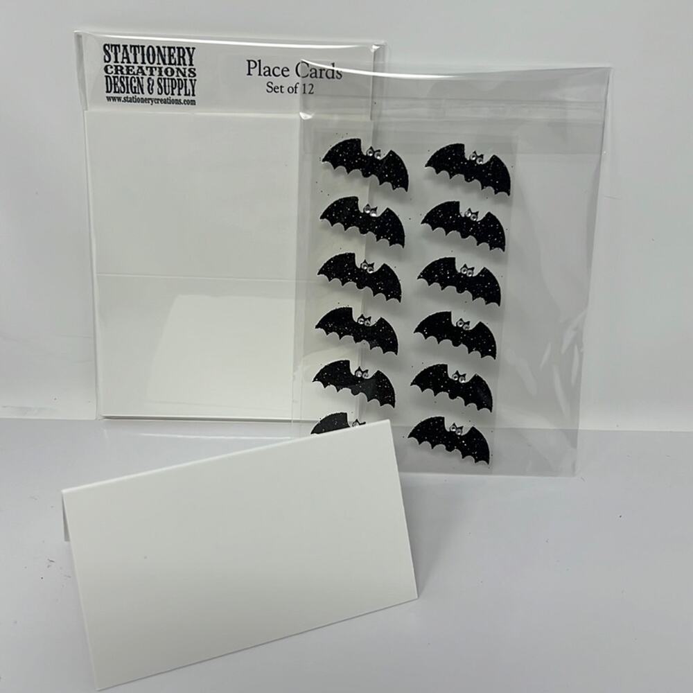 White Place Cards with Bats